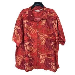 Caribean Men's 100% Silk Shirt Sz 3XB Short Sleeves Button Up Orange Tropical